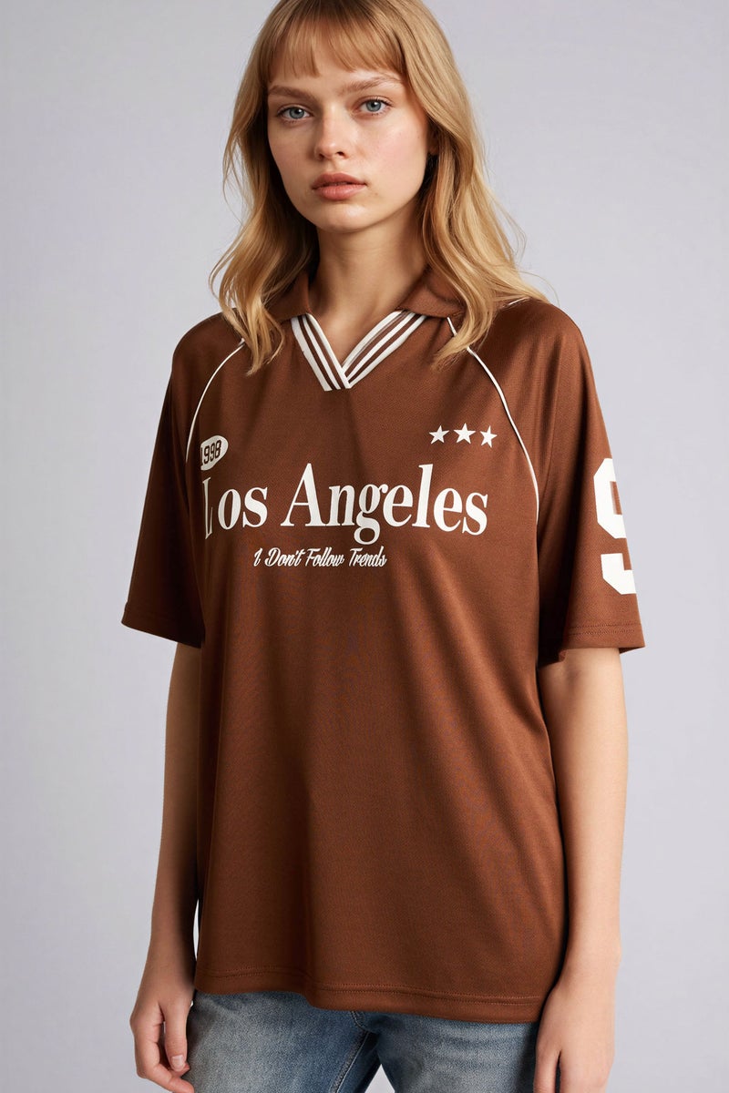 DeFacto Brown Woman Oversize Printed T-Shirt Casual - Image 1